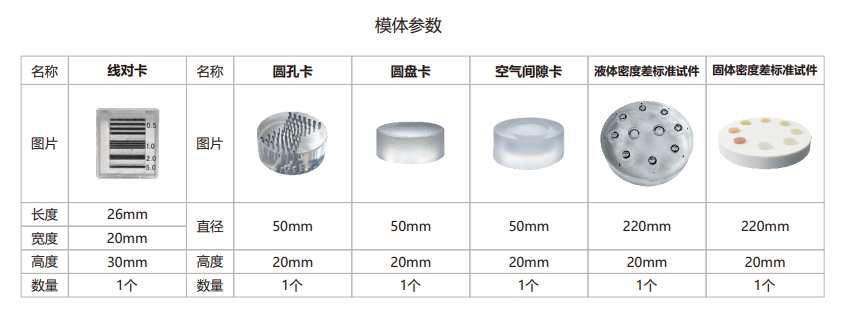 工業CT檢測卡9-固體密度差標準試件參數表